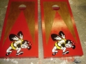 Custom Logo Corn Hole Boards and Bags with Natural Stained Background, Custom Logo, and Painted Border 